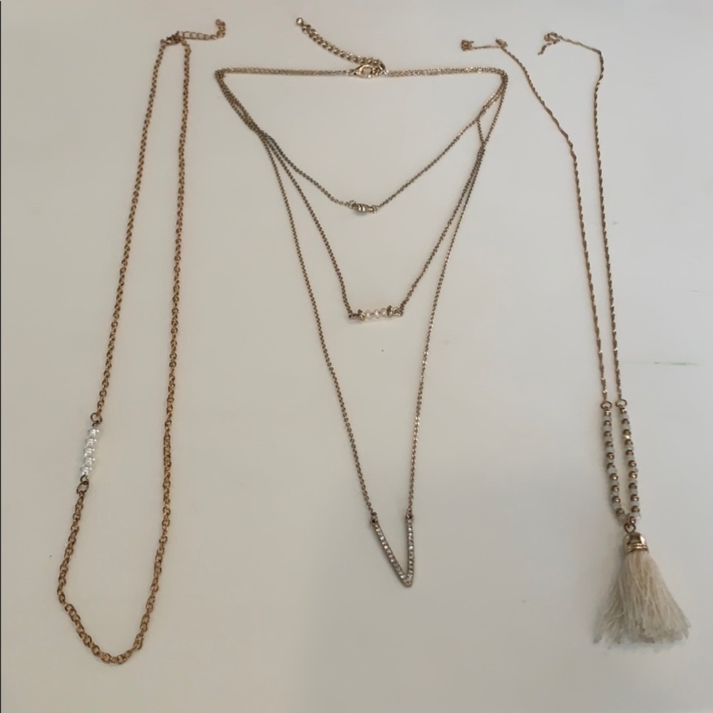 3 long boho necklaces bead pearls crystals tassel